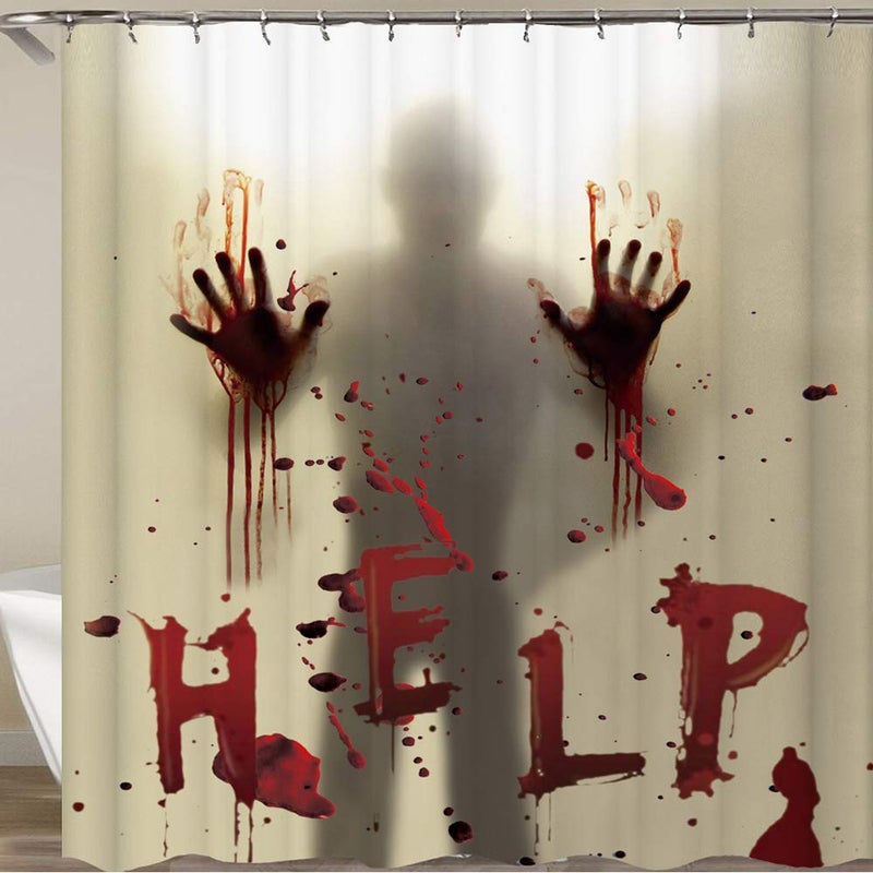 CHICHIC 71 Inch x 71 Inch Halloween Shower Curtain Liner Window Curtains, Help Me with Bloodys Hands for Halloween Decorations Theme Decor Props Bathroom - Image 4